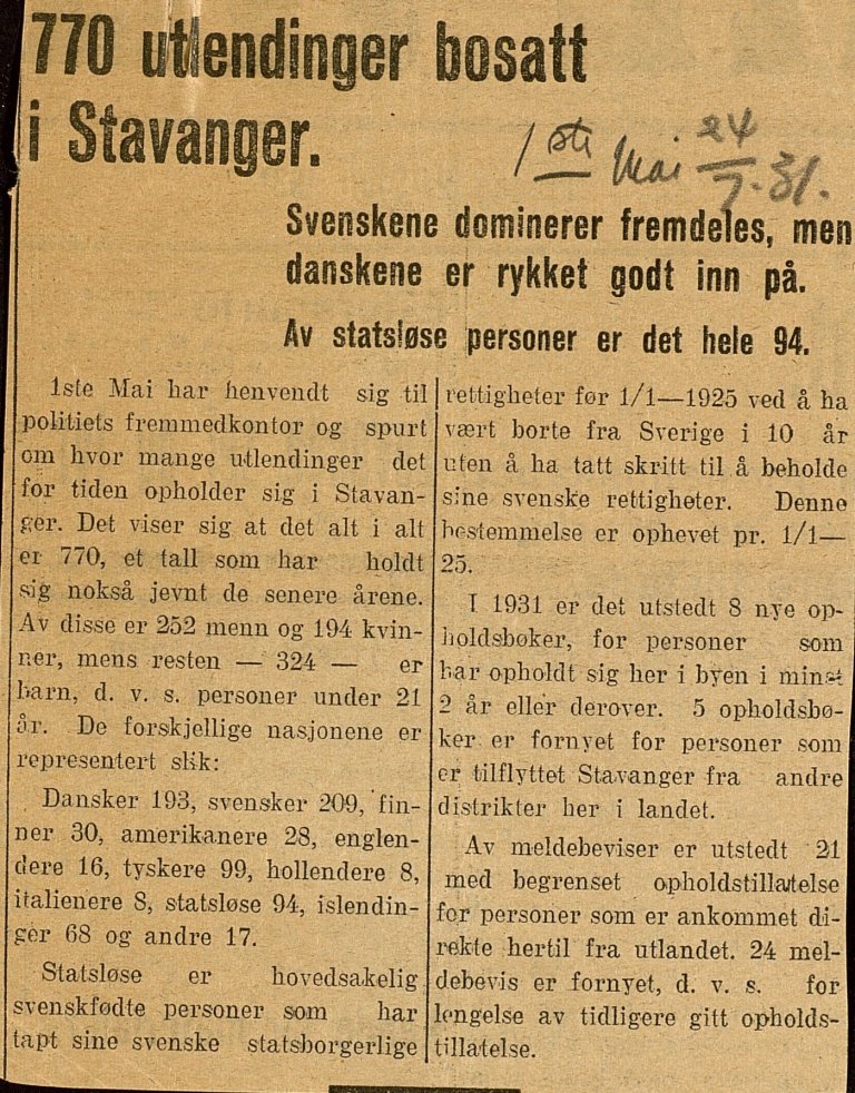 Statsløse i Stav 1931