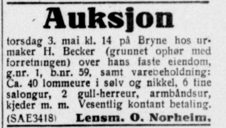 Auksjon Bryne 1928