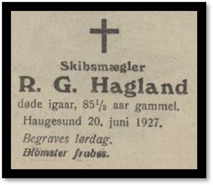 R.G. Hagland_død