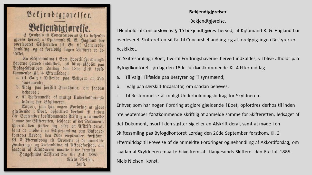 R. G. Hagland_konkurs