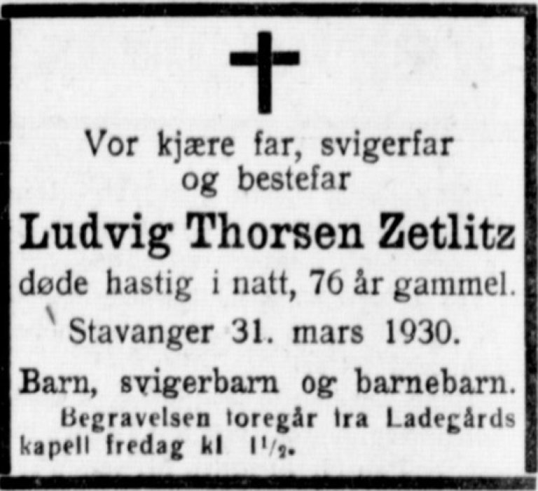 Ludvig Zetlitz_dødsannonse