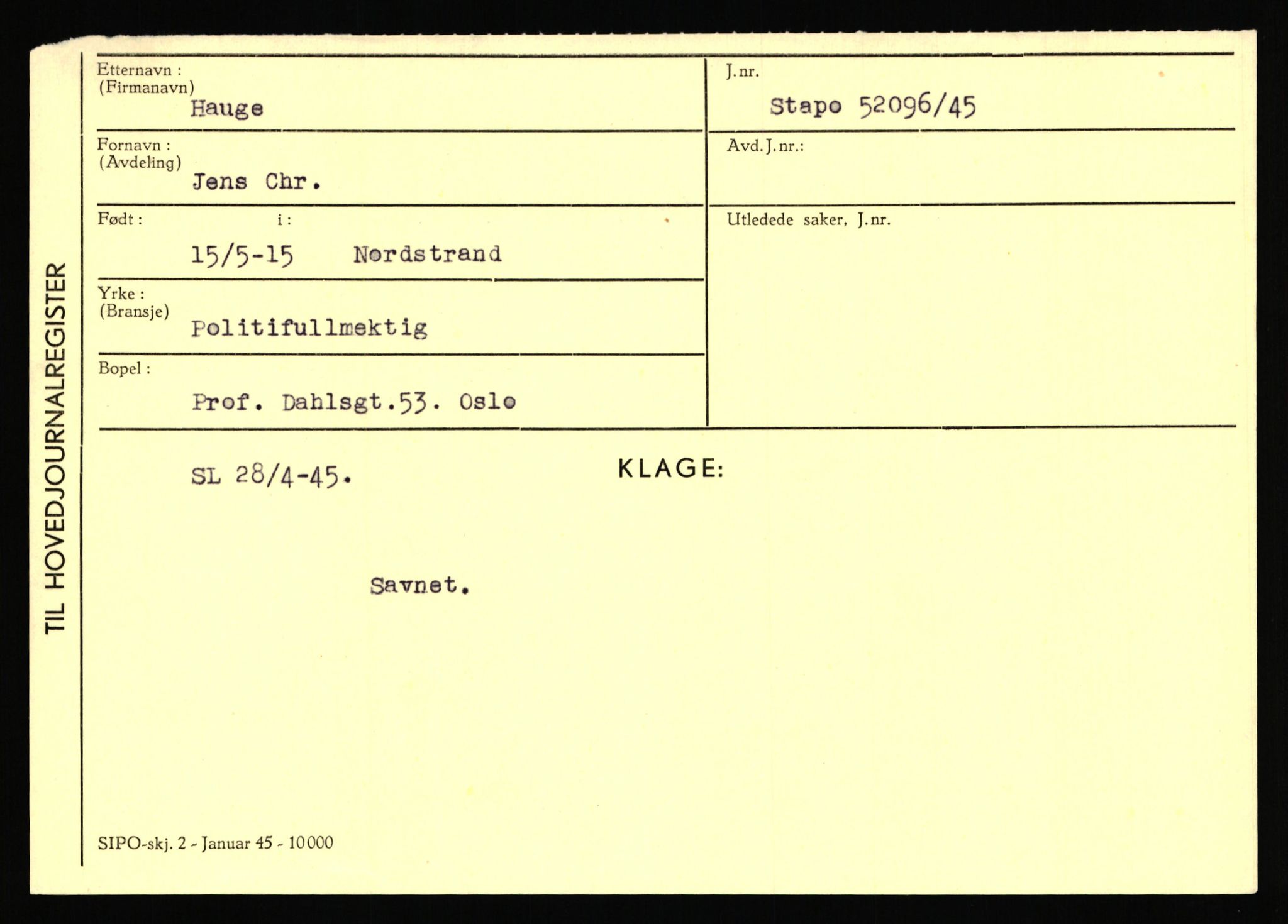 Jens Christian Hauges i innførsel i Folkedomstolens sakregister - fengsel 100 dager.jpg