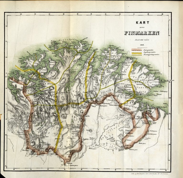 Kart over Finnmark 1868. Fra: Wulfsberg, Chr. M.