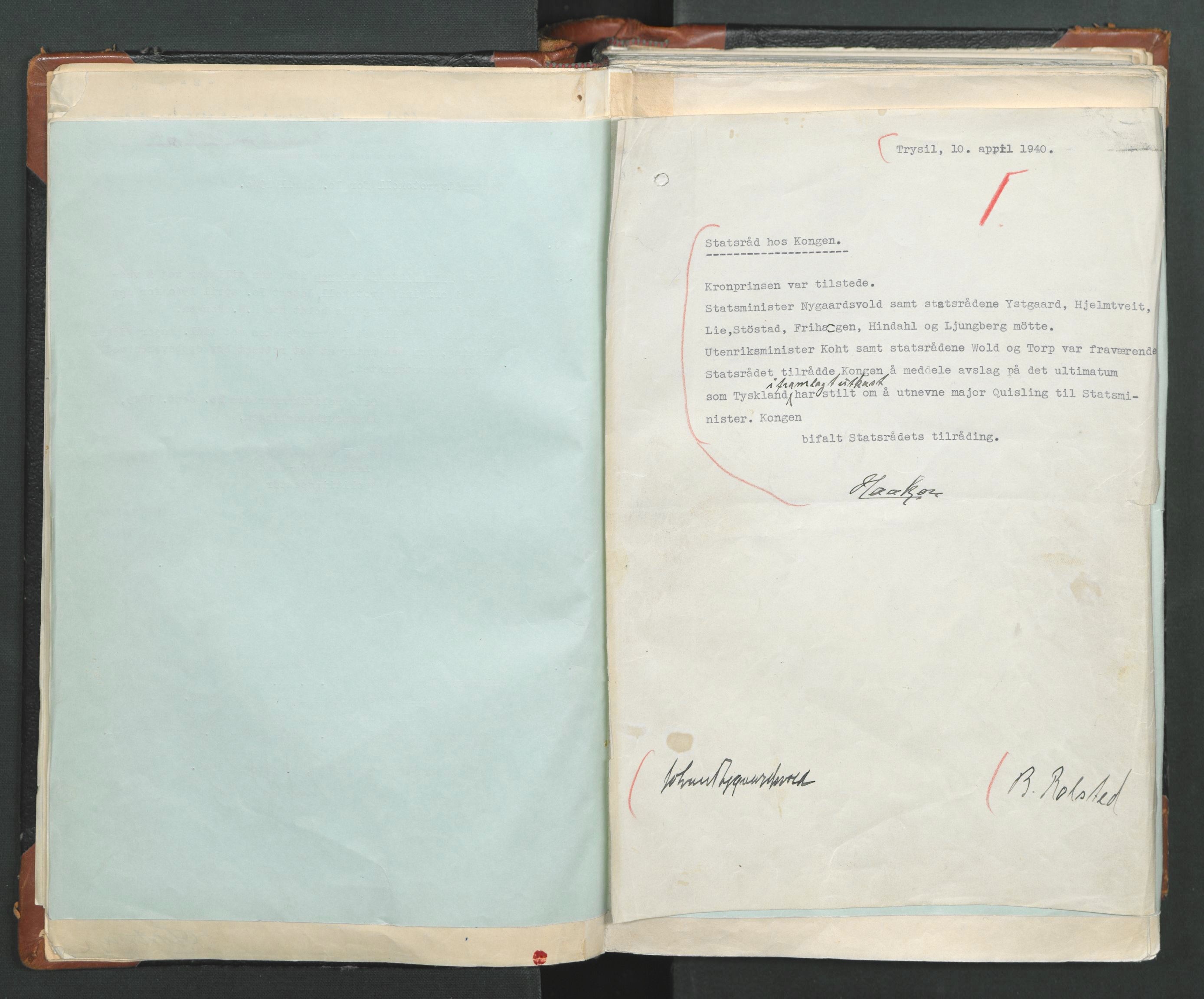 Kongens ”nei” 10. april 1940.