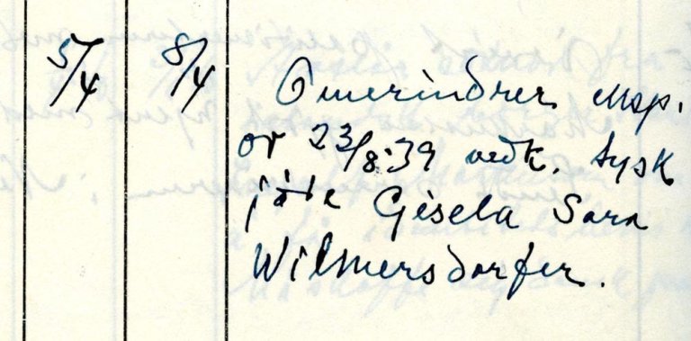 Sentralpasskontoret ber om opplysninger om Gisela Wilmersdoerffer. (Statsarkivet i Kristiansand, Arendal politikammer, Brevjournal fremmedkontroll 1937-1945, 124, s. 86.)