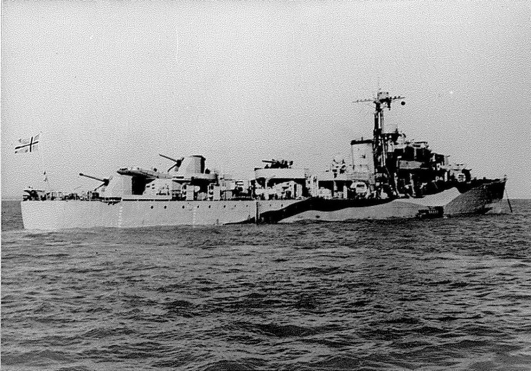 Destroyaren ”Stord” blei bygd i Storbritannia og overteken av den norske marinen i august 1943. ”Stord” deltok i senkinga av det tyske krigsskipet ”Scharnhorst” i desember 1943 og landgangen i Normandie i juni 1944. NTBs krigsarkiv/RA/PA-1209/Ua/26.