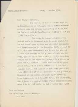 Notat datert 05.11.1939, Halvdan Kohts samtale med von Nauhaus, Det Tyske Rikes Chargé d'Affaires, side 1