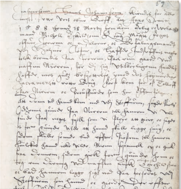 Stavanger domkapitels protokoll. Sak mot Nils Oddsen og kona hans fra 18. mars 1588