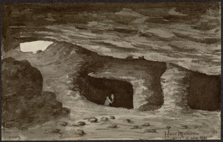 Kongens gruve 1891. Tegning av Henrik Marthiesen