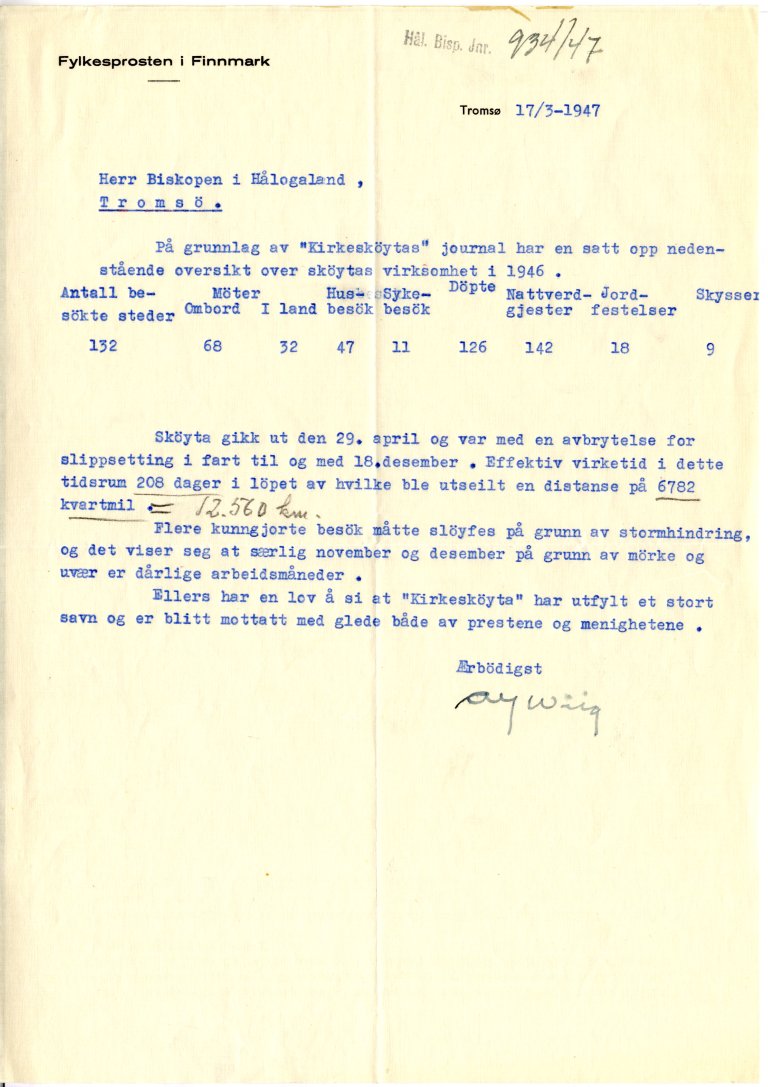 Rapport om drift av Kirkeskøyta i 1946