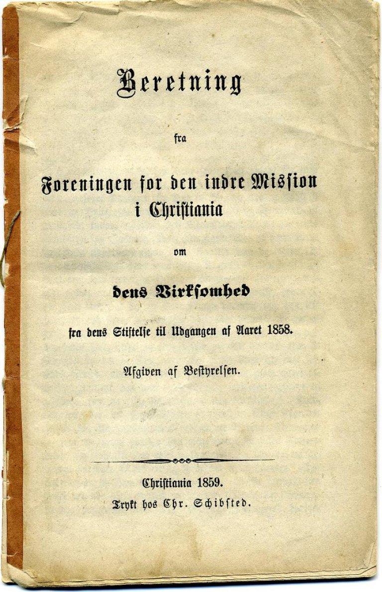 årsberetning for 1858 foreningen for den indre misjon i christiania