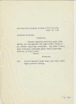 Kodet melding oversatt til klartekst datert Karlstad 31.08.1905
